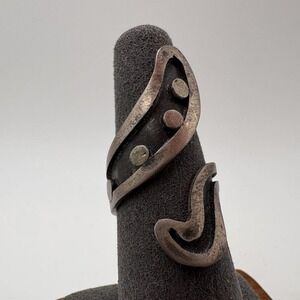 Mexico 925 Sterling Silver Abstract Bypass Wrap Band Ring 7 Modernist Vintage